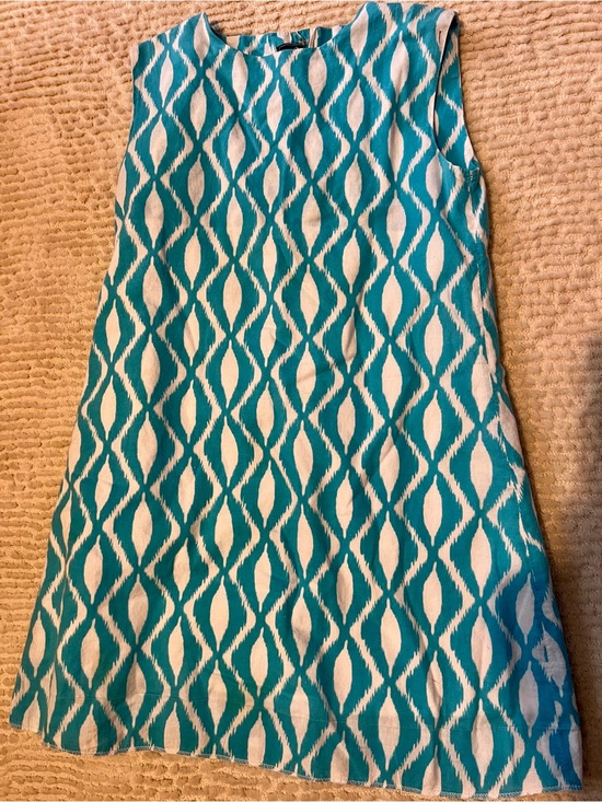 Oscar de la Renta Other - Oscar de la Renta Turquoise and White Ikat Printed Shift Dress Sz 5